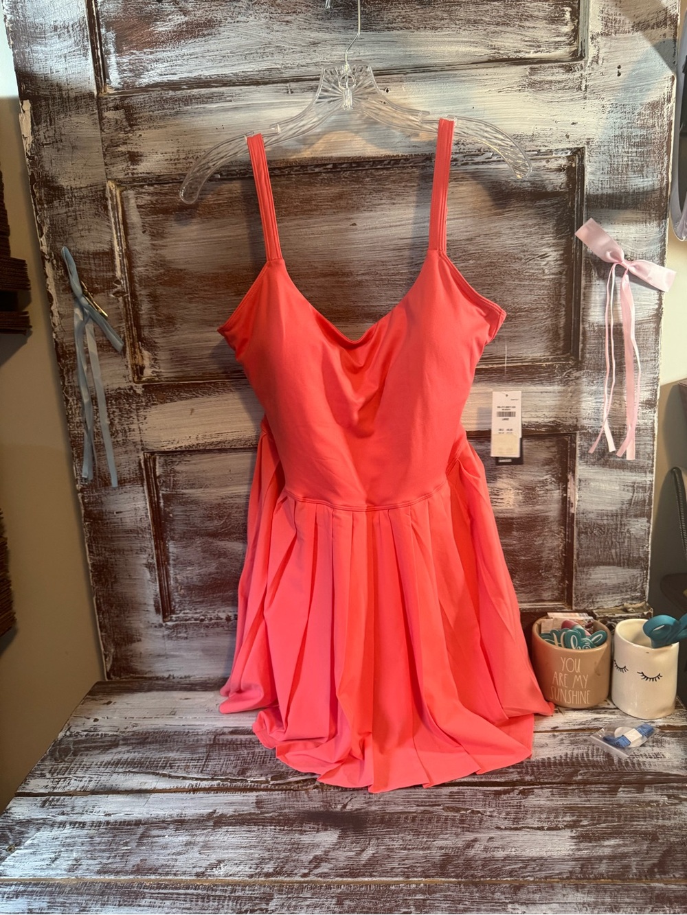 Women’s Coral Pink Pleated Athletic Dress with Shorts